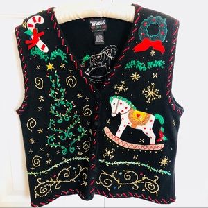 Studio ho ho ho black button up Christmas vest